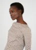 Women's Boat Neck T-shirt in Dark Tan/White English Stripe sold by Sunspel