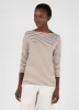 Women's Boat Neck T-shirt in Dark Tan/White English Stripe sold by Sunspel