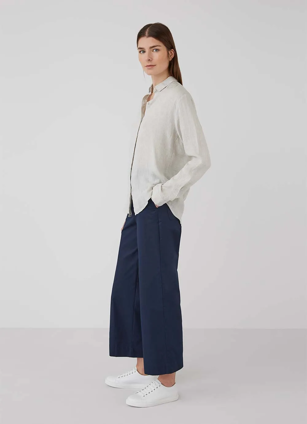 Women's Linen Shirt in Oatmeal Melange sold by Sunspel