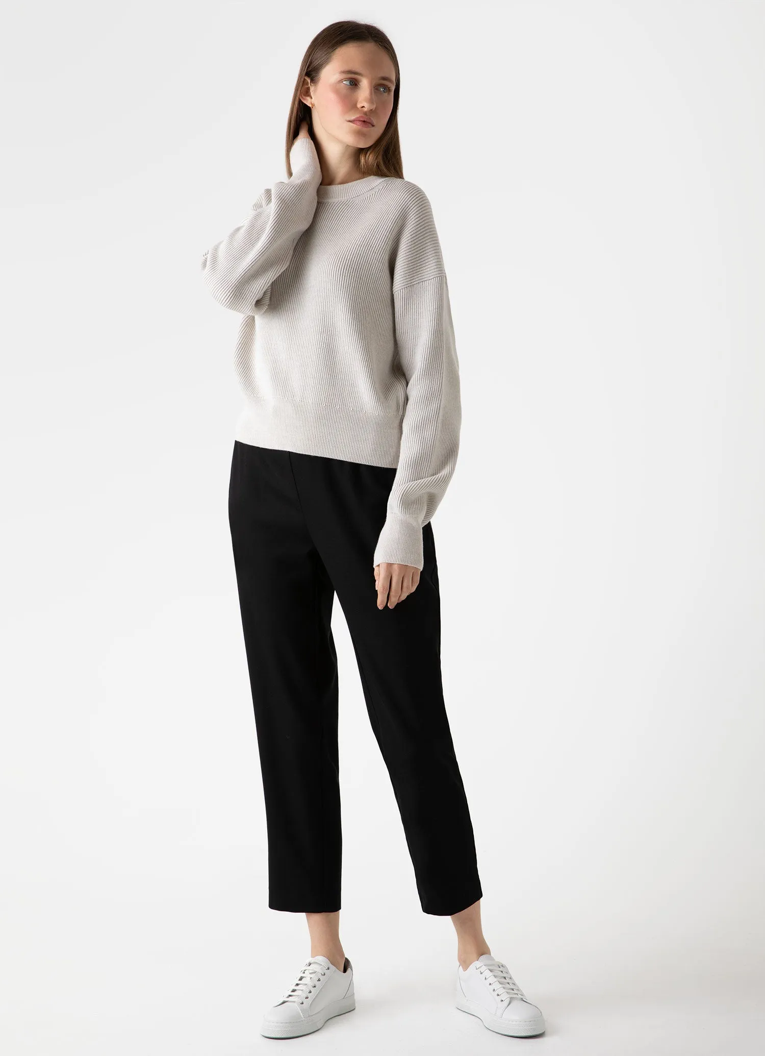 Women's Ribbed Crew Neck Jumper in Ecru sold by Sunspel product image thumbnail 3