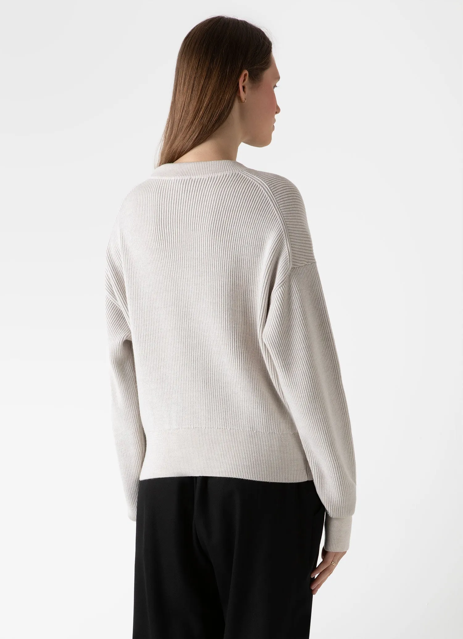 Women's Ribbed Crew Neck Jumper in Ecru sold by Sunspel product image thumbnail 4