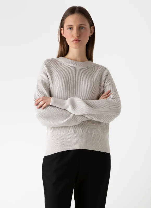 Women's Ribbed Crew Neck Jumper in Ecru sold by Sunspel