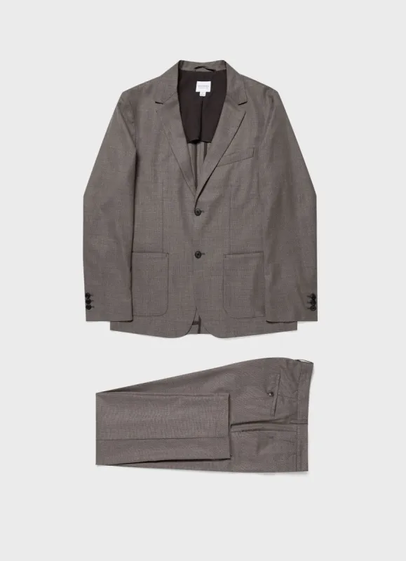 Men's Travel Wool Two-Piece Suit in Dark Stone Melange sold by Sunspel