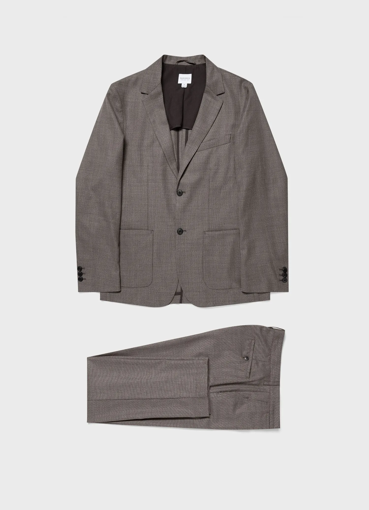 Men's Travel Wool Two-Piece Suit in Dark Stone Melange sold by Sunspel