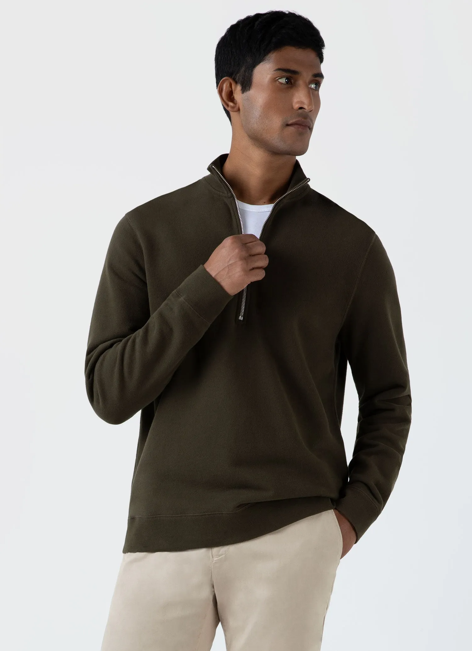 Men's Half Zip Loopback Sweatshirt in Dark Olive sold by Sunspel product image thumbnail 2