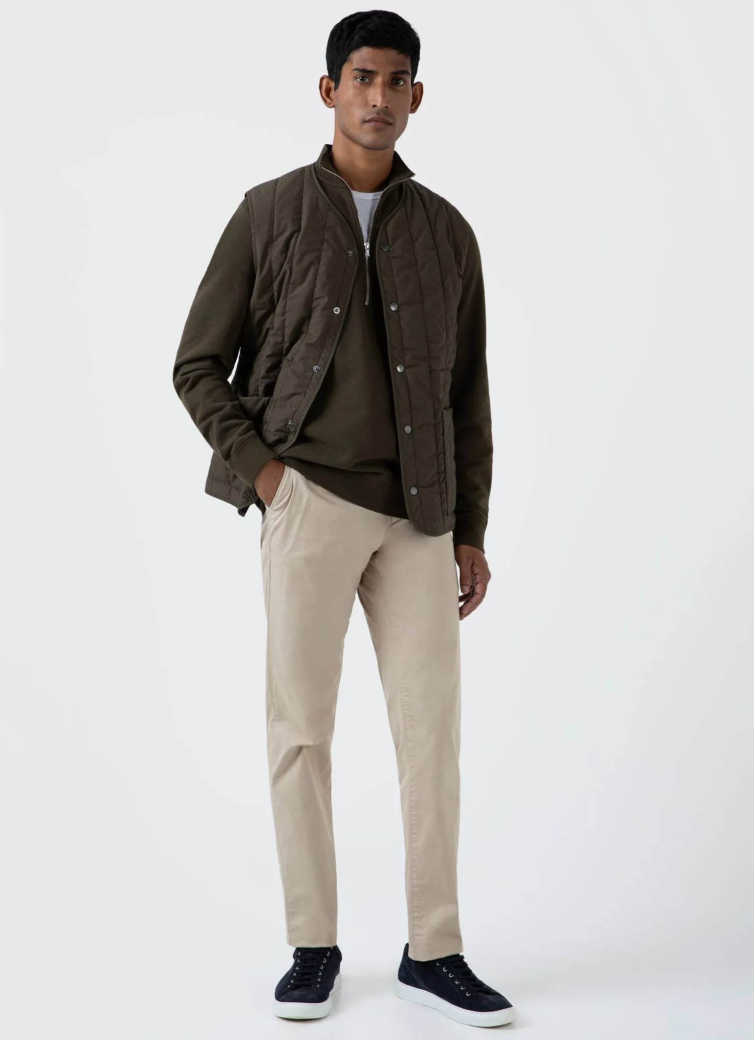 Men's Half Zip Loopback Sweatshirt in Dark Olive sold by Sunspel product image thumbnail 3