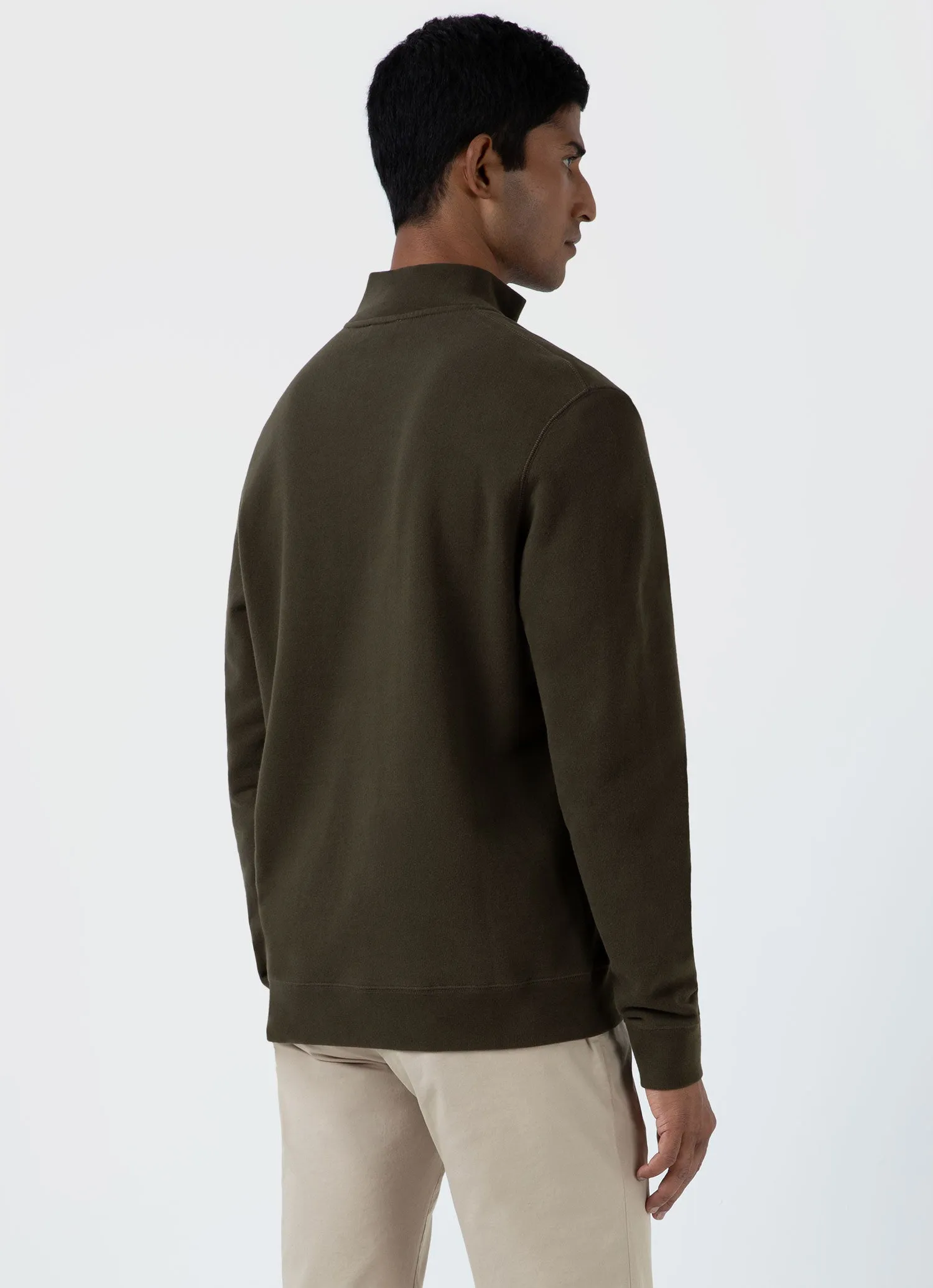 Men's Half Zip Loopback Sweatshirt in Dark Olive sold by Sunspel product image thumbnail 5