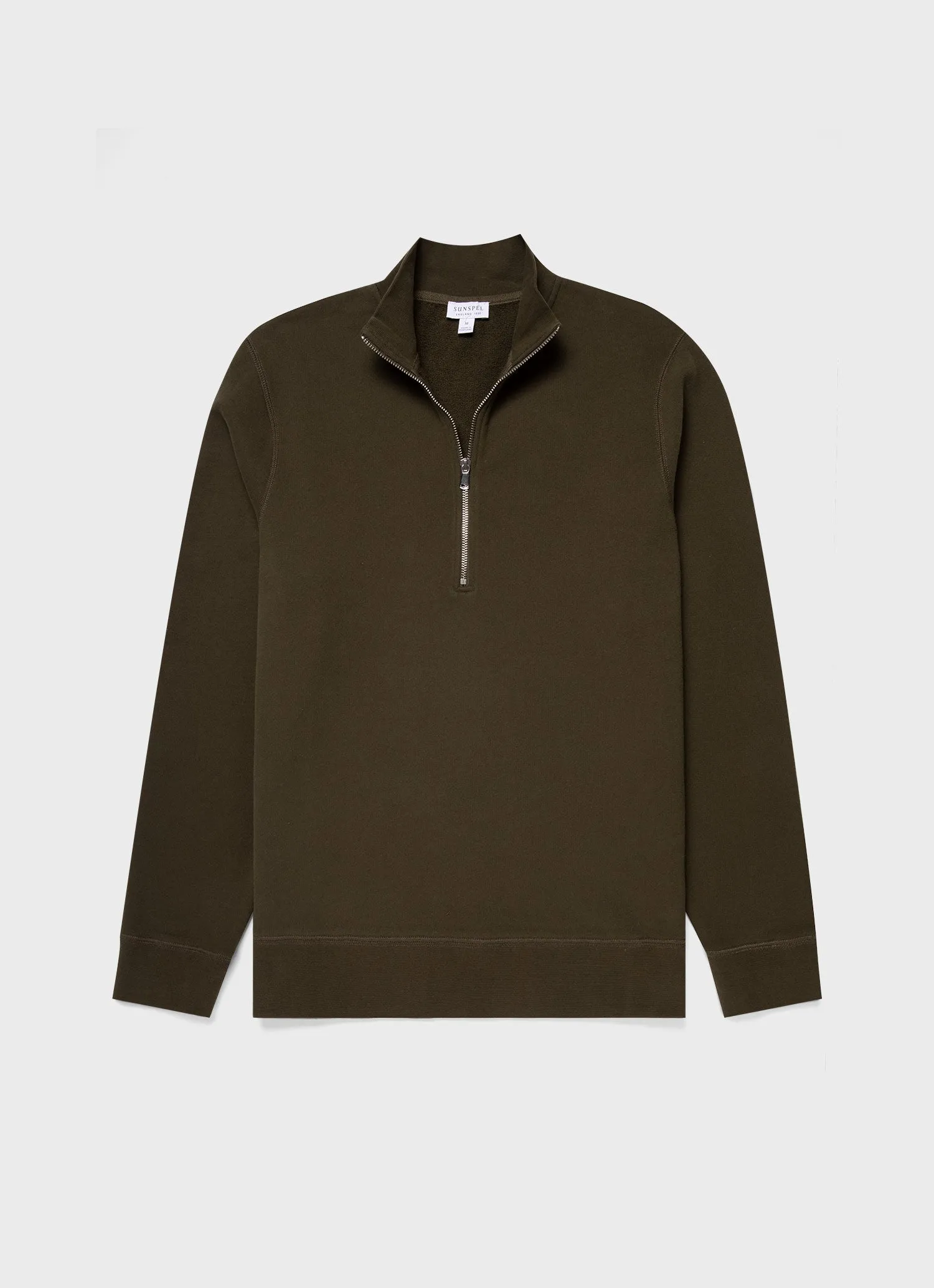 Men's Half Zip Loopback Sweatshirt in Dark Olive sold by Sunspel
