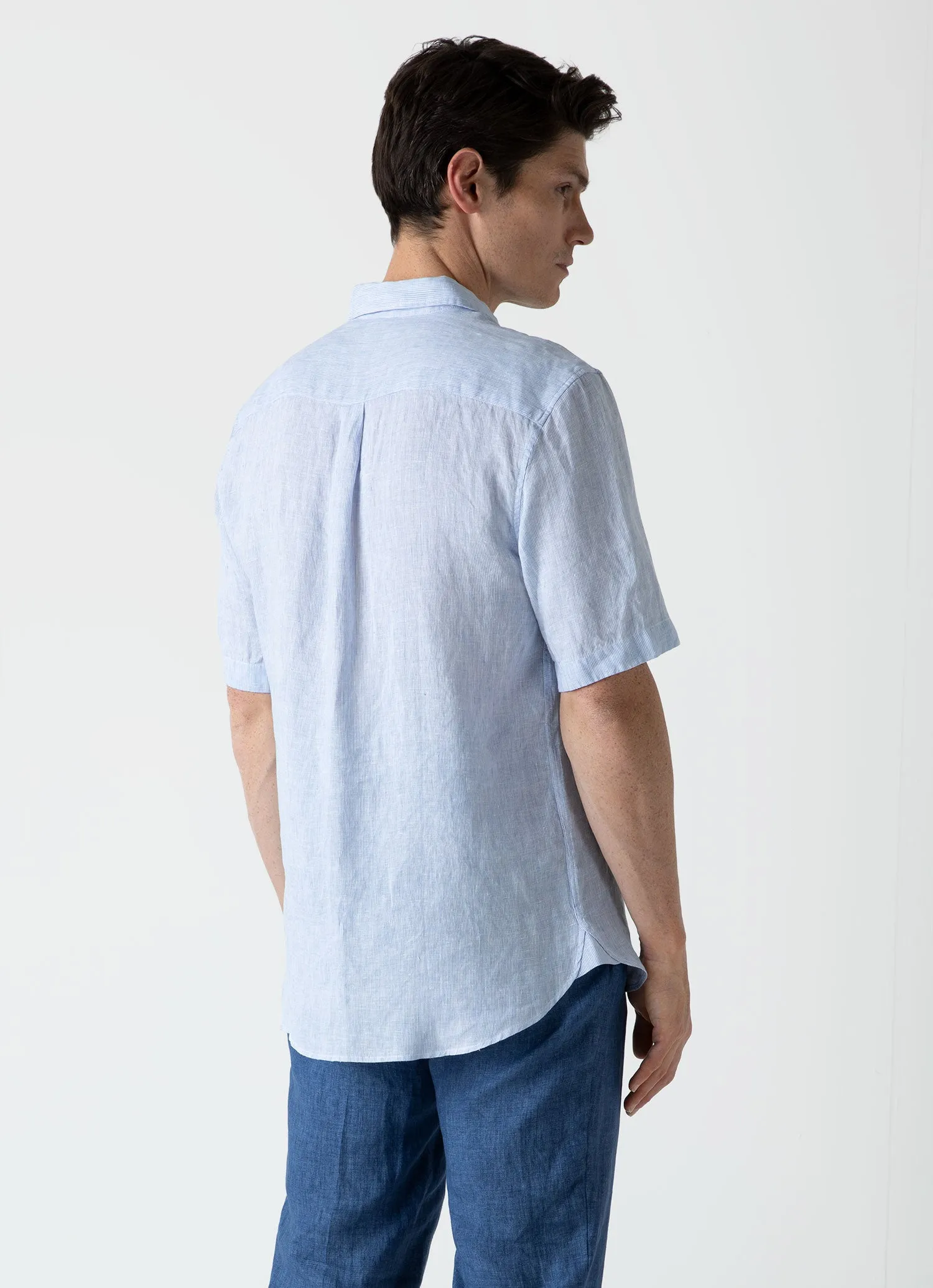 Men's Short Sleeve Linen Shirt in Cool Blue Micro Stripe sold by Sunspel product image thumbnail 4