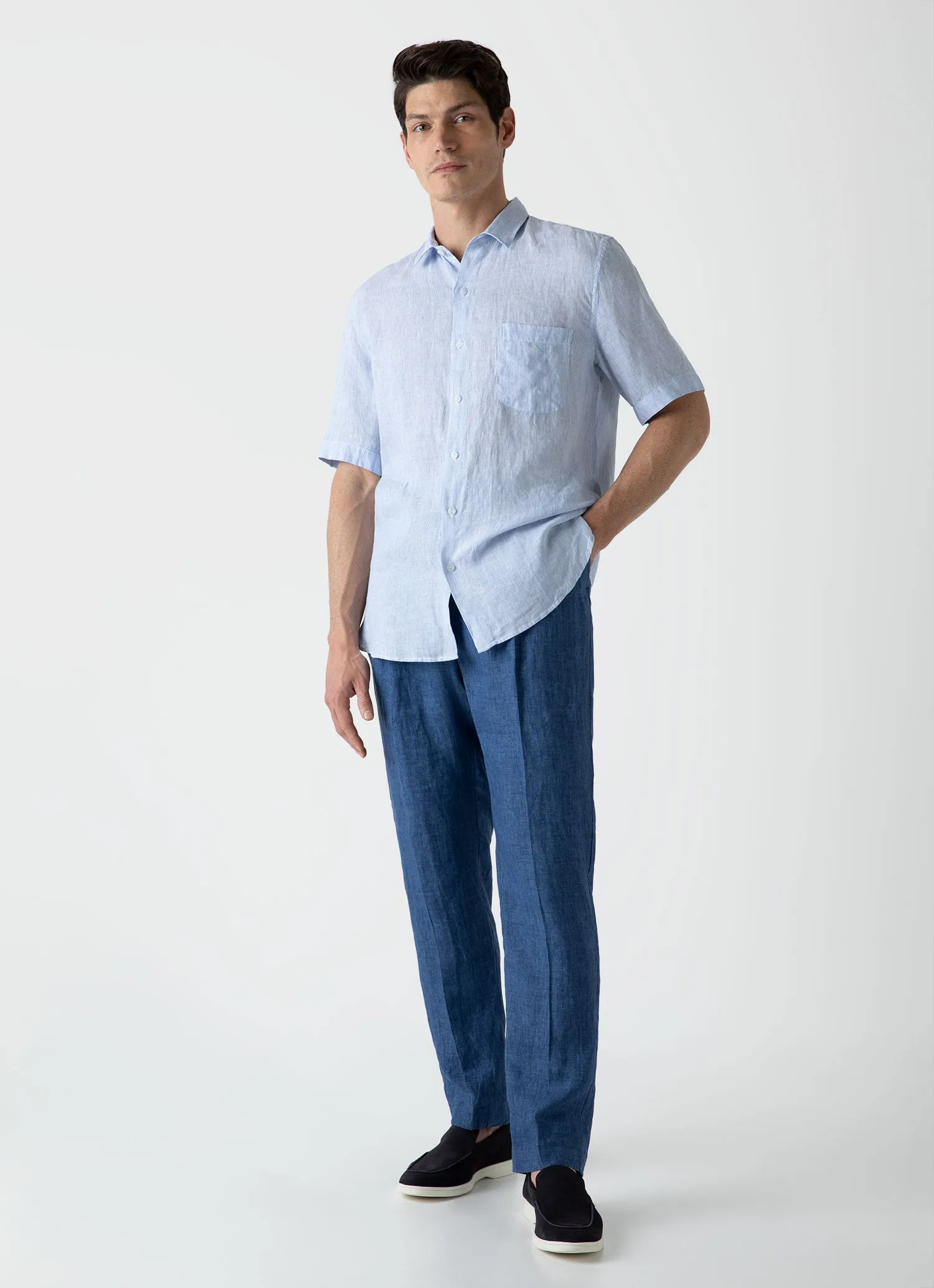 Men's Short Sleeve Linen Shirt in Cool Blue Micro Stripe sold by Sunspel product image thumbnail 3