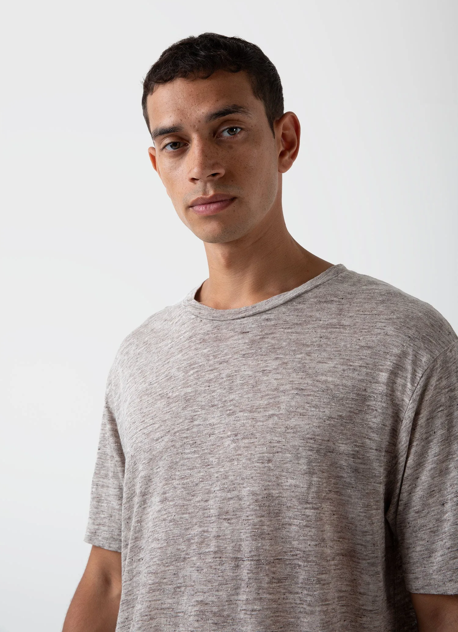 Men's Linen T-shirt in Oatmeal Melange sold by Sunspel product image thumbnail 5
