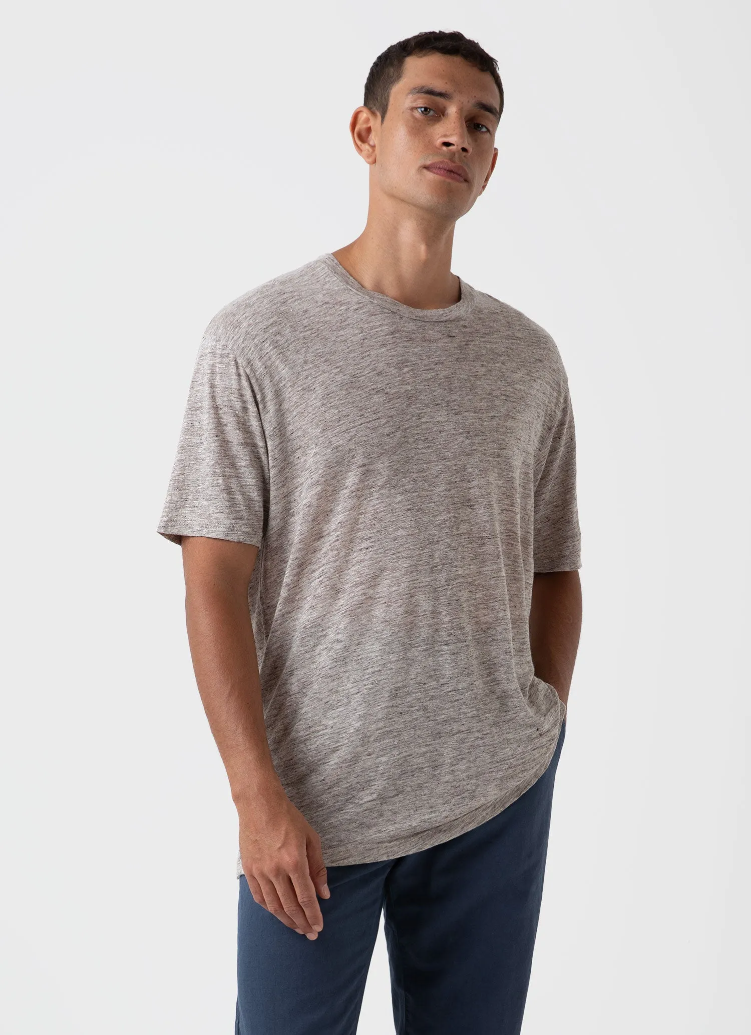 Men's Linen T-shirt in Oatmeal Melange sold by Sunspel product image thumbnail 2