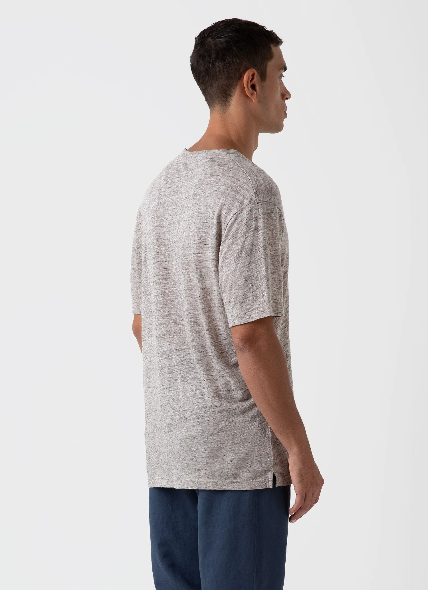 Men's Linen T-shirt in Oatmeal Melange sold by Sunspel product image thumbnail 4