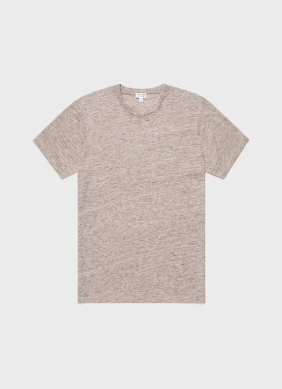 Men's Linen T-shirt in Oatmeal Melange sold by Sunspel