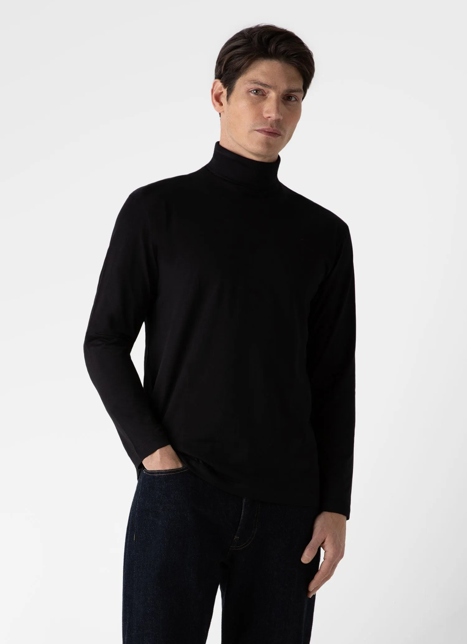 Men's Long Sleeve Roll Neck in Black sold by Sunspel product image thumbnail 2
