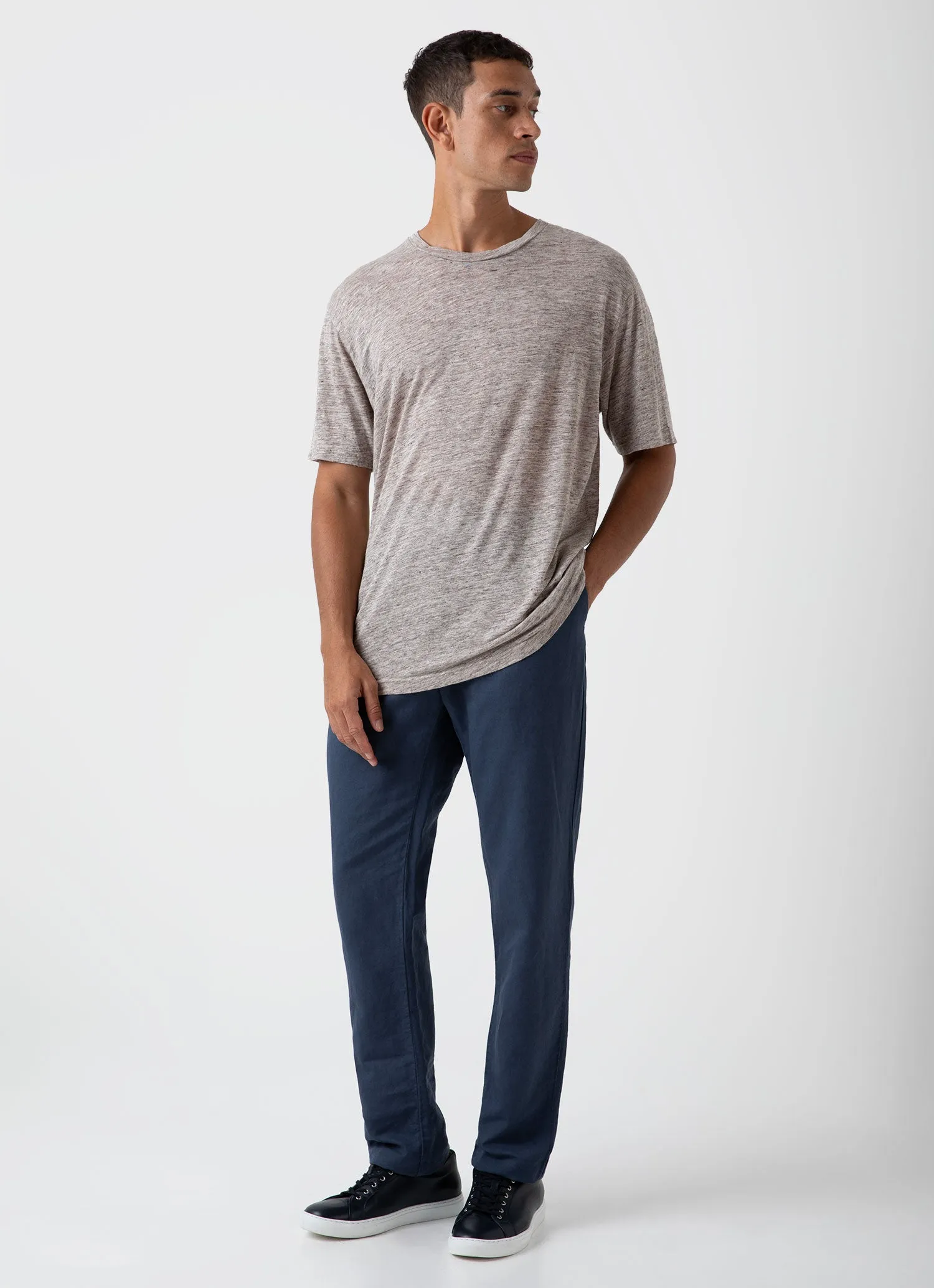 Men's Linen T-shirt in Oatmeal Melange sold by Sunspel product image thumbnail 3