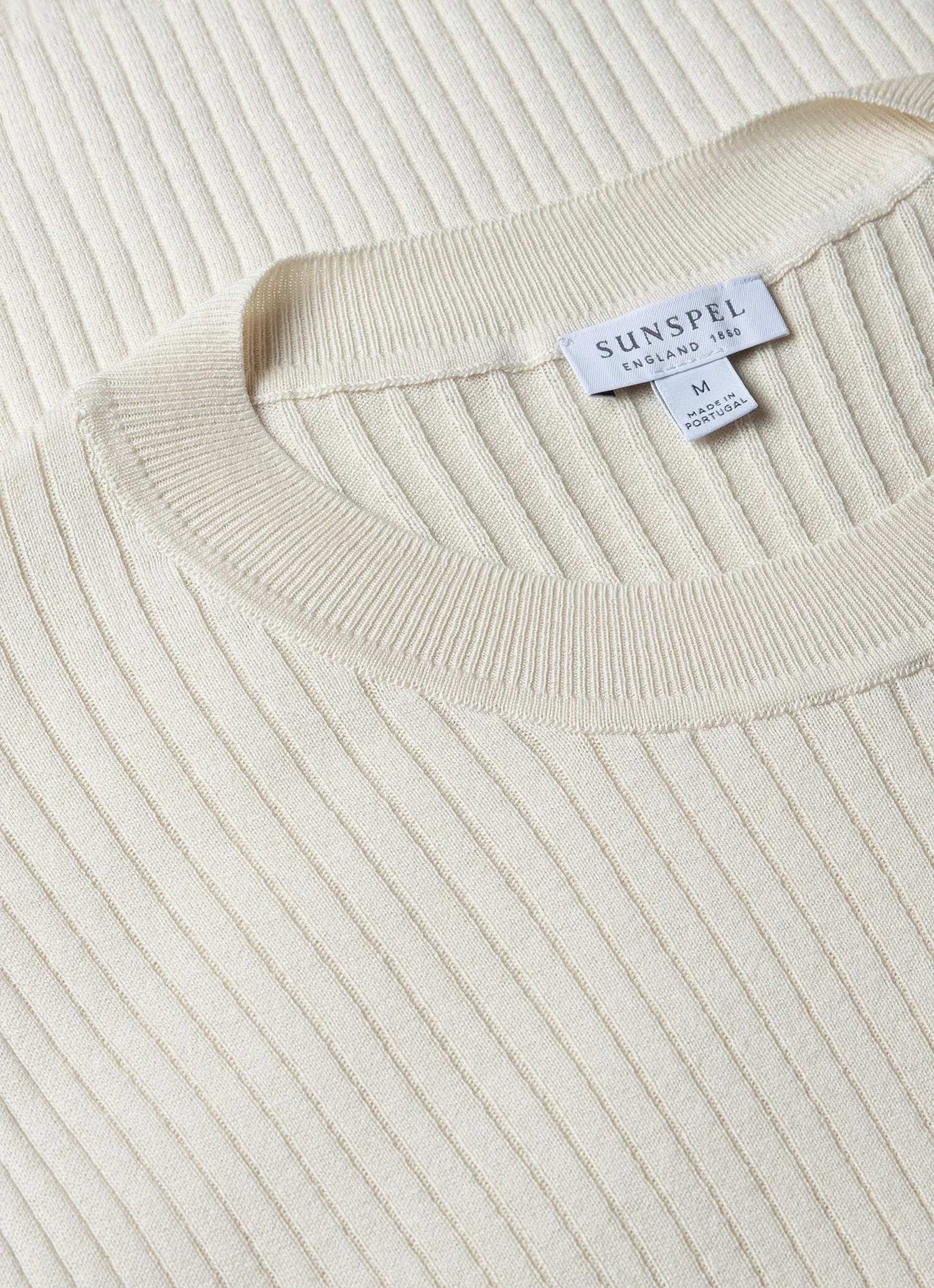 Men's Fine Rib Silk Cotton T-shirt in Ecru sold by Sunspel product image thumbnail 4