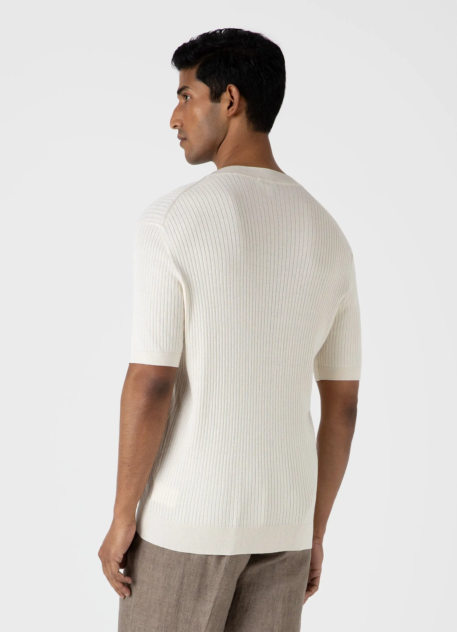 Men's Fine Rib Silk Cotton T-shirt in Ecru sold by Sunspel product image thumbnail 5