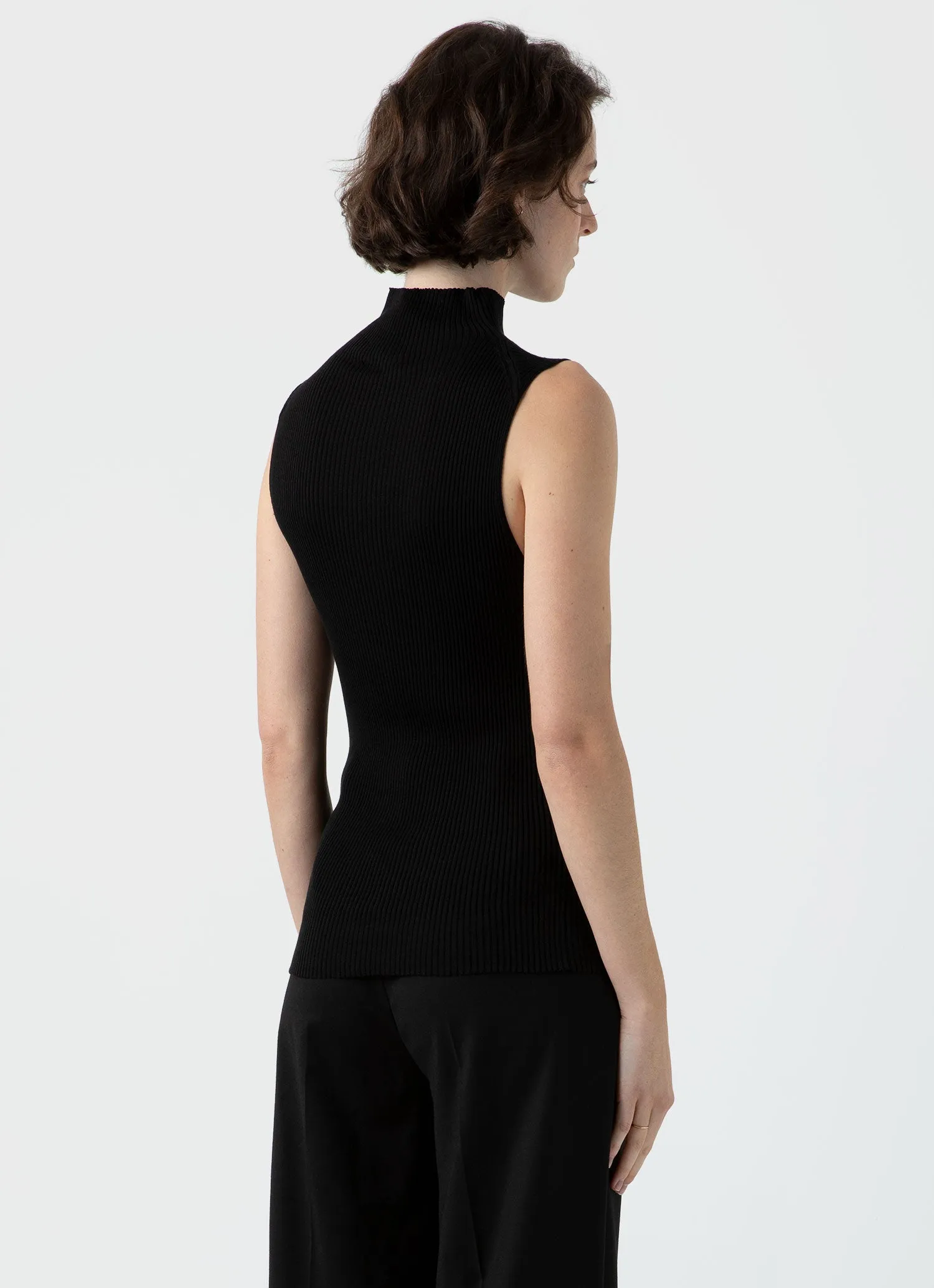 Women's Mulberry Silk Rib Vest Jumper in Black sold by Sunspel product image thumbnail 4