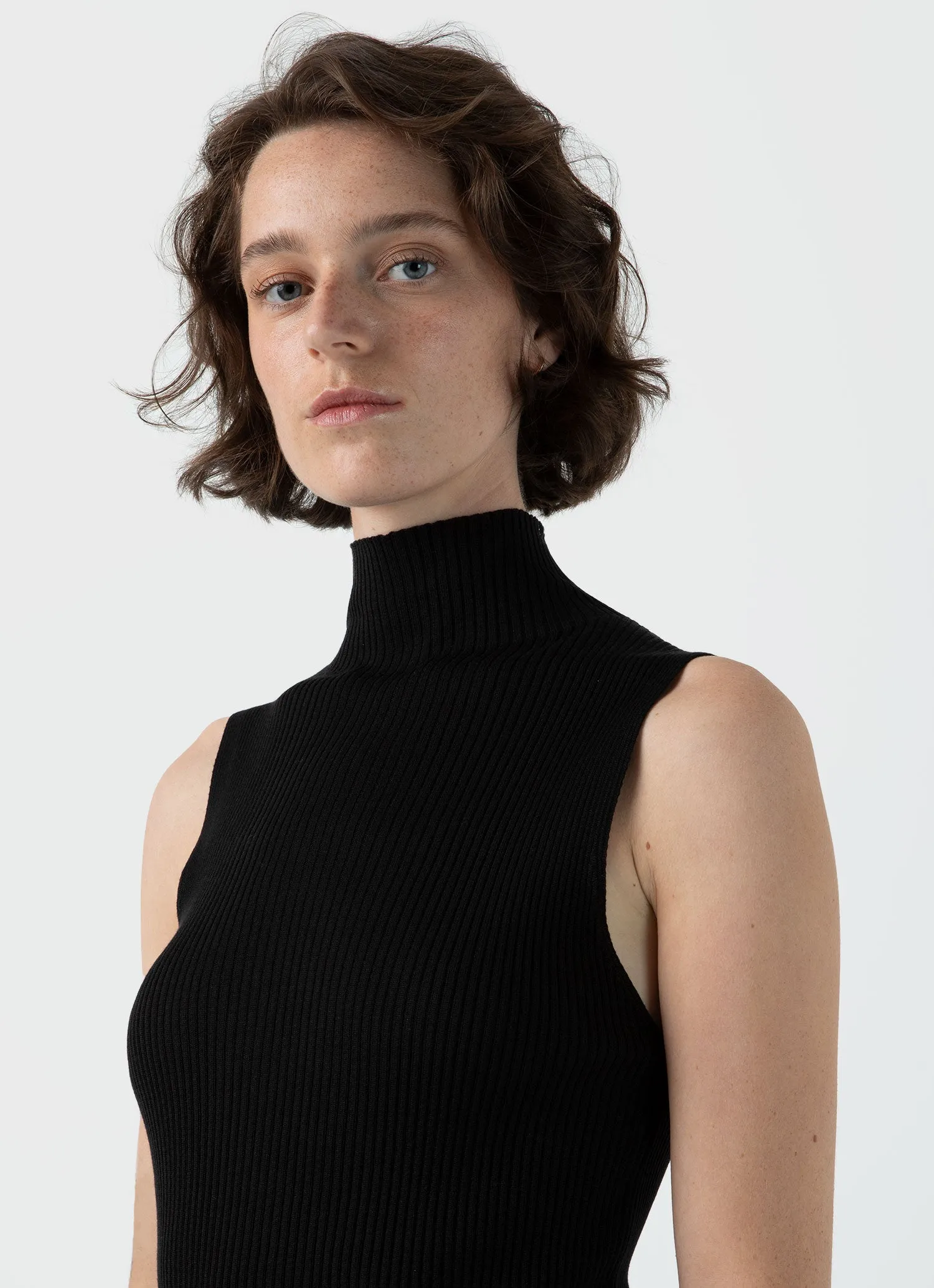 Women's Mulberry Silk Rib Vest Jumper in Black sold by Sunspel product image thumbnail 3