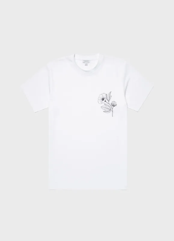 Men's Flower Print T-shirt in White sold by Sunspel