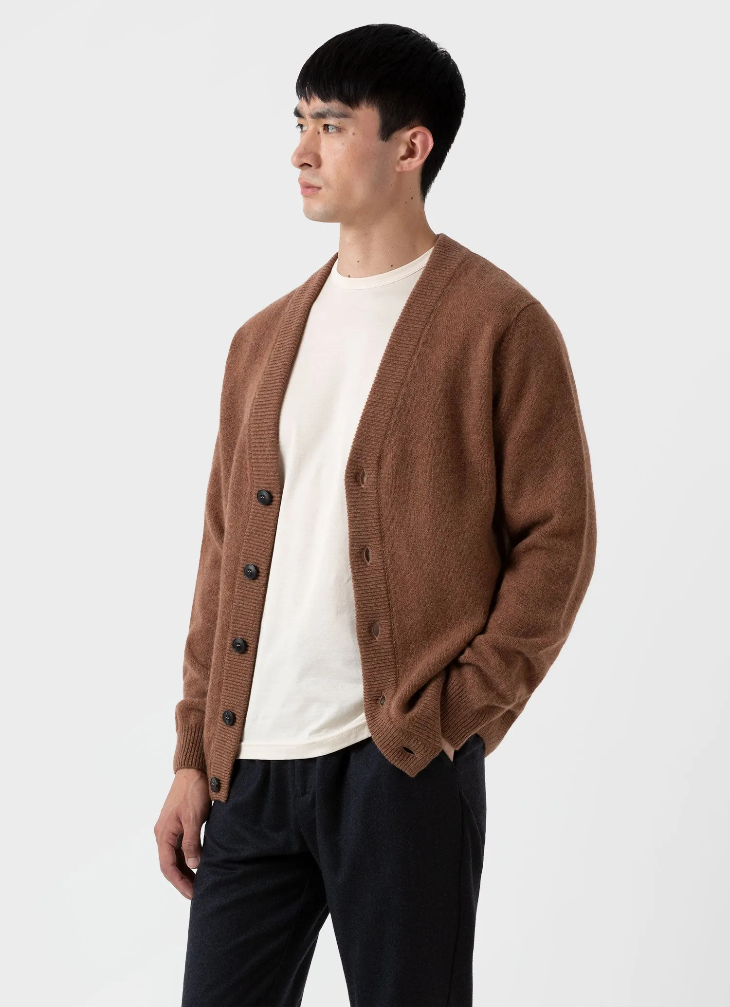 Men's Lambswool Cardigan in Pecan sold by Sunspel product image thumbnail 3