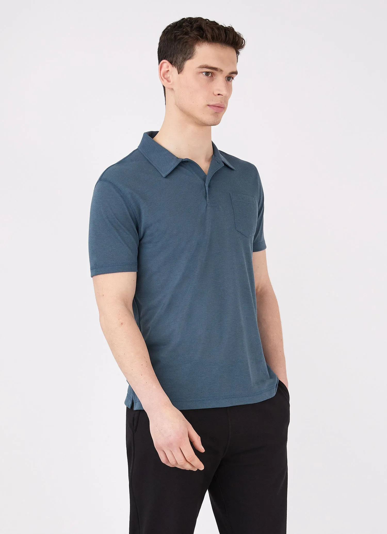 Men's DriRelease Active Polo Shirt in Dark Petrol sold by Sunspel product image thumbnail 2