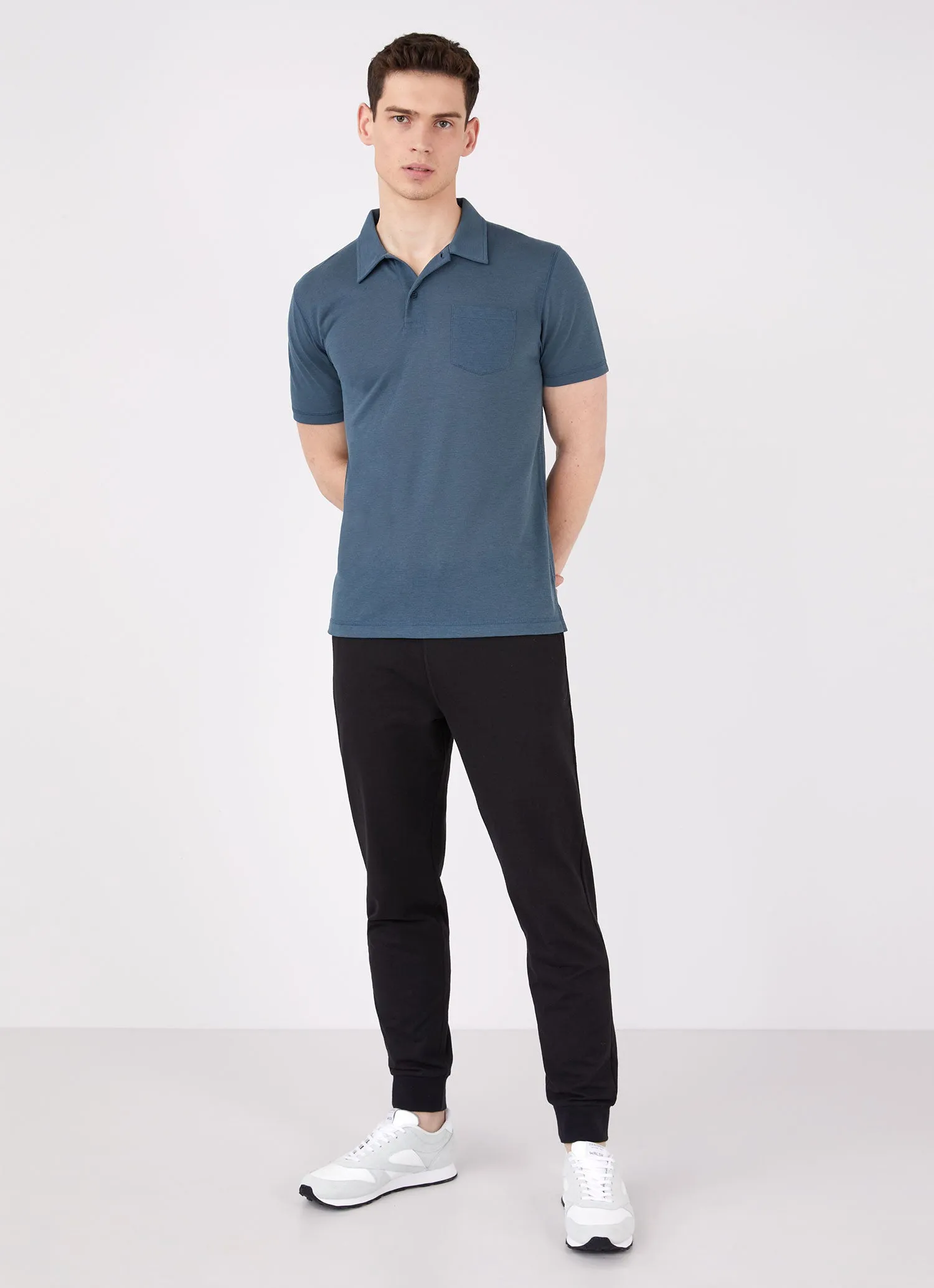 Men's DriRelease Active Polo Shirt in Dark Petrol sold by Sunspel product image thumbnail 3