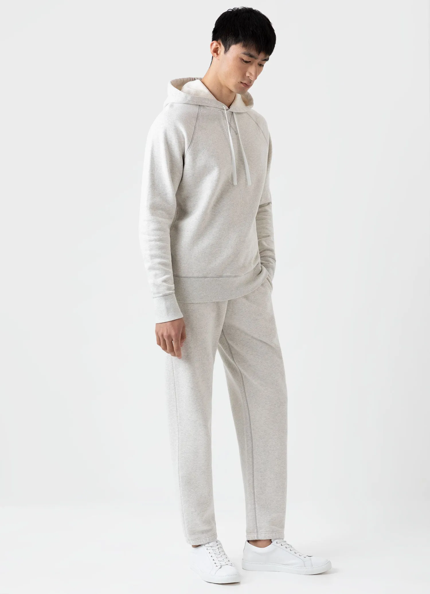 Men's Fleeceback Hoodie in Archive White Melange sold by Sunspel product image thumbnail 3