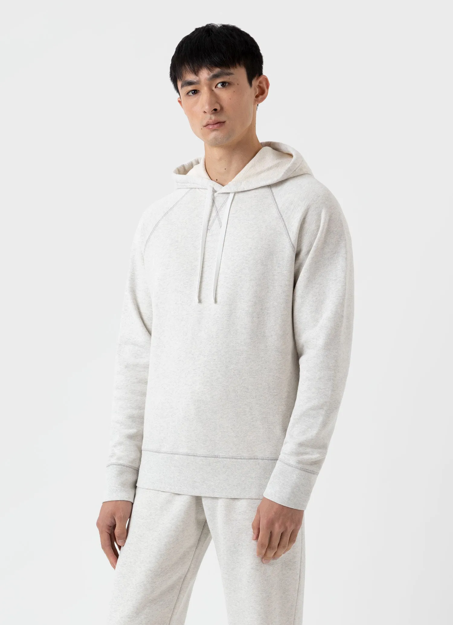 Men's Fleeceback Hoodie in Archive White Melange sold by Sunspel product image thumbnail 2
