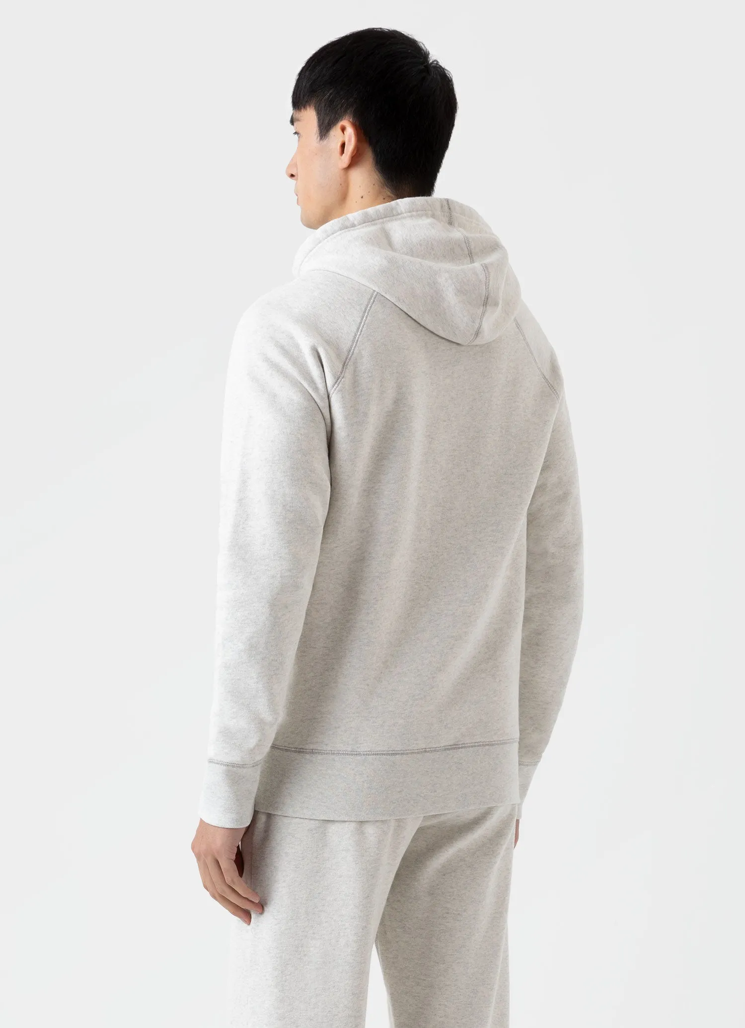 Men's Fleeceback Hoodie in Archive White Melange sold by Sunspel product image thumbnail 5