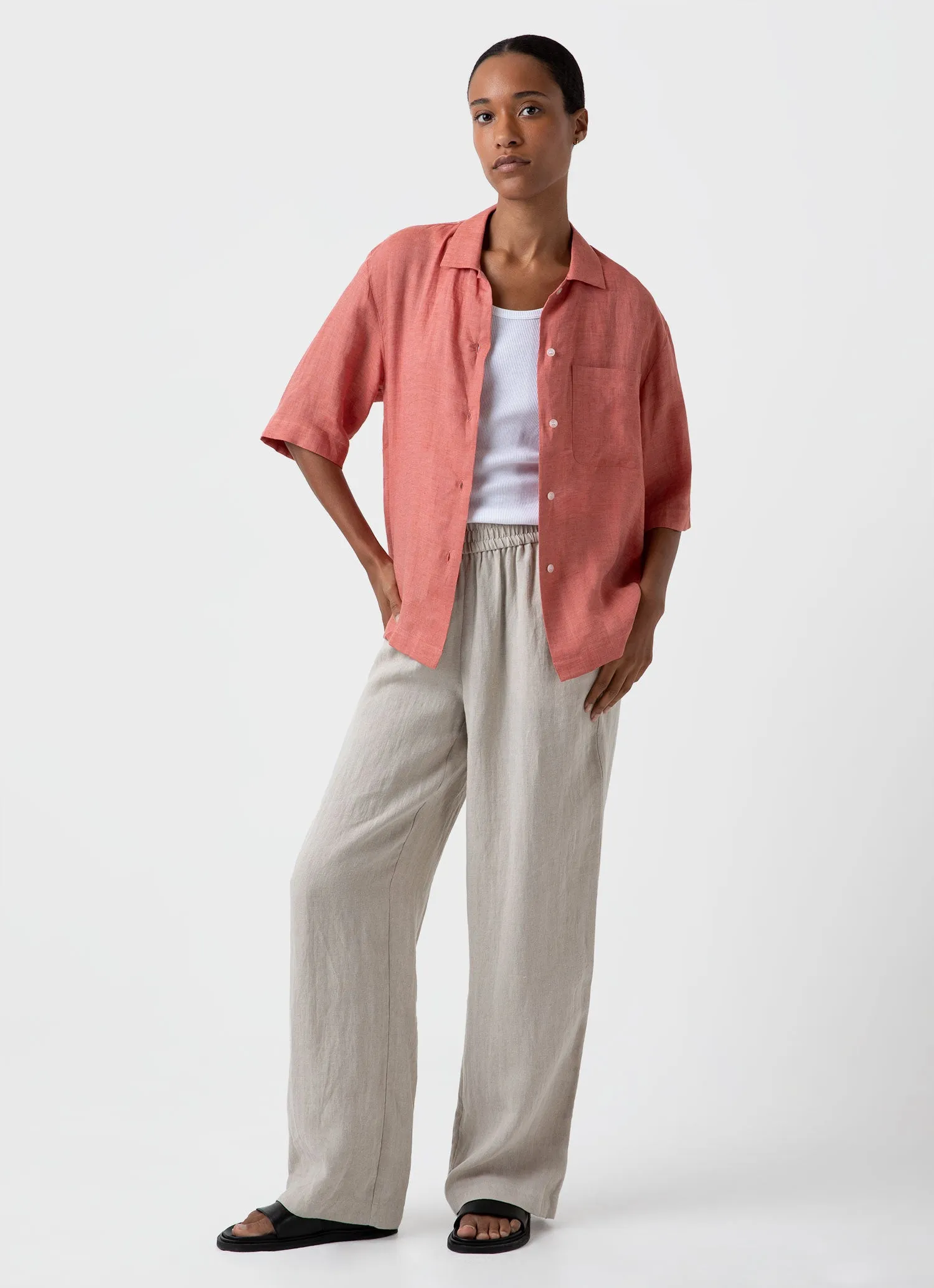 Women's Short Sleeve Linen Shirt in Burnt Sienna sold by Sunspel product image thumbnail 3