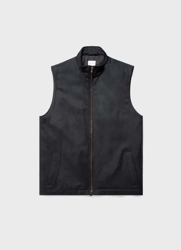Men's Insulated Wool Gilet in Charcoal Melange sold by Sunspel