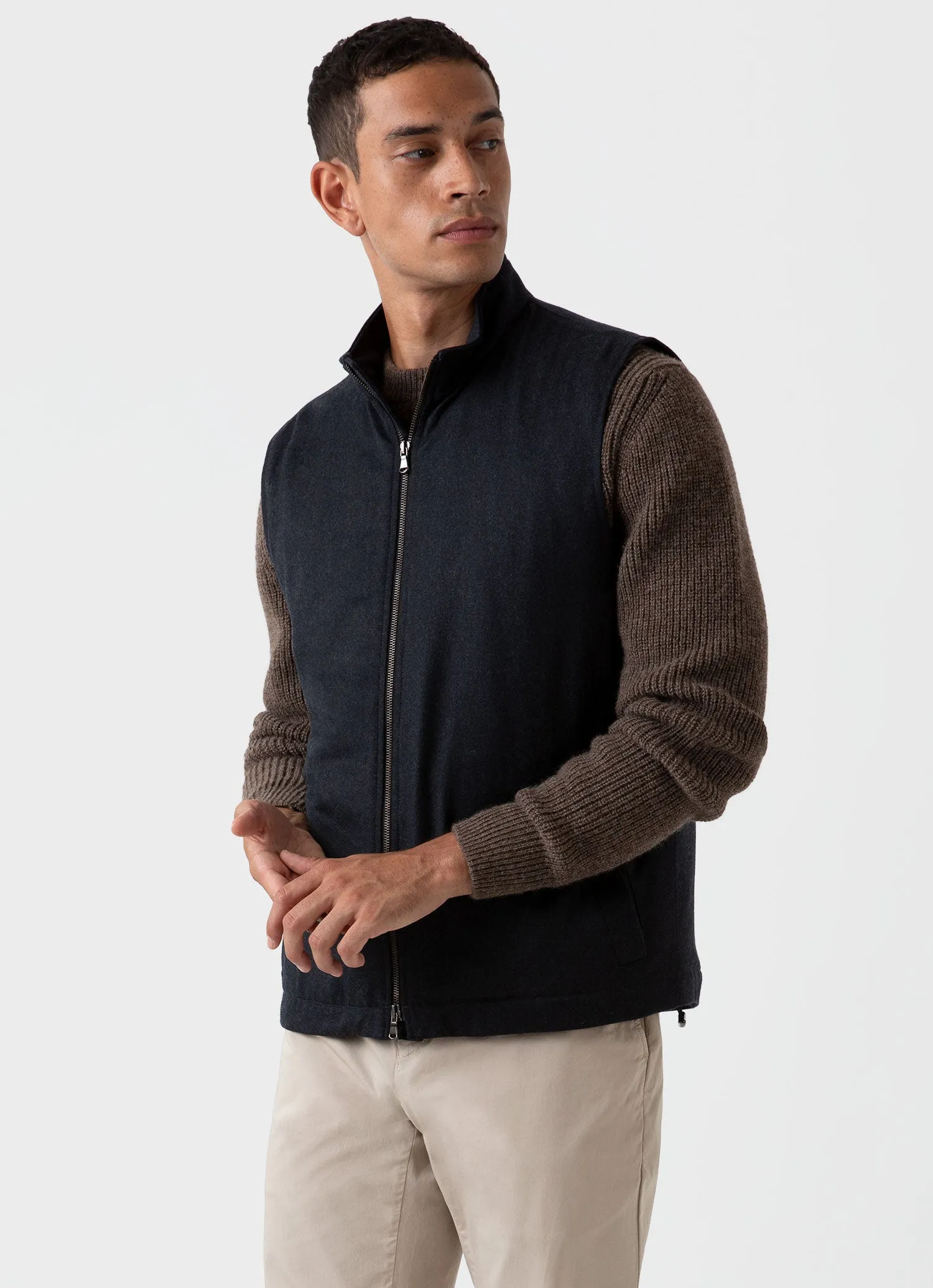 Men's Insulated Wool Gilet in Charcoal Melange sold by Sunspel product image thumbnail 2