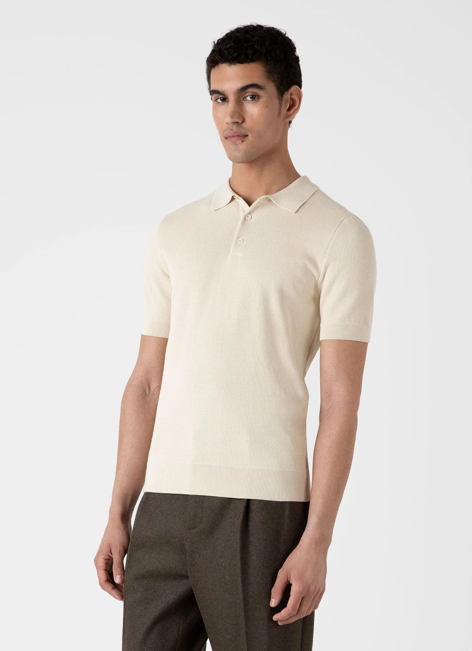 Men's Sunspel x MR PORTER Racked Stitch Polo Shirt in Ecru sold by Sunspel product image thumbnail 2