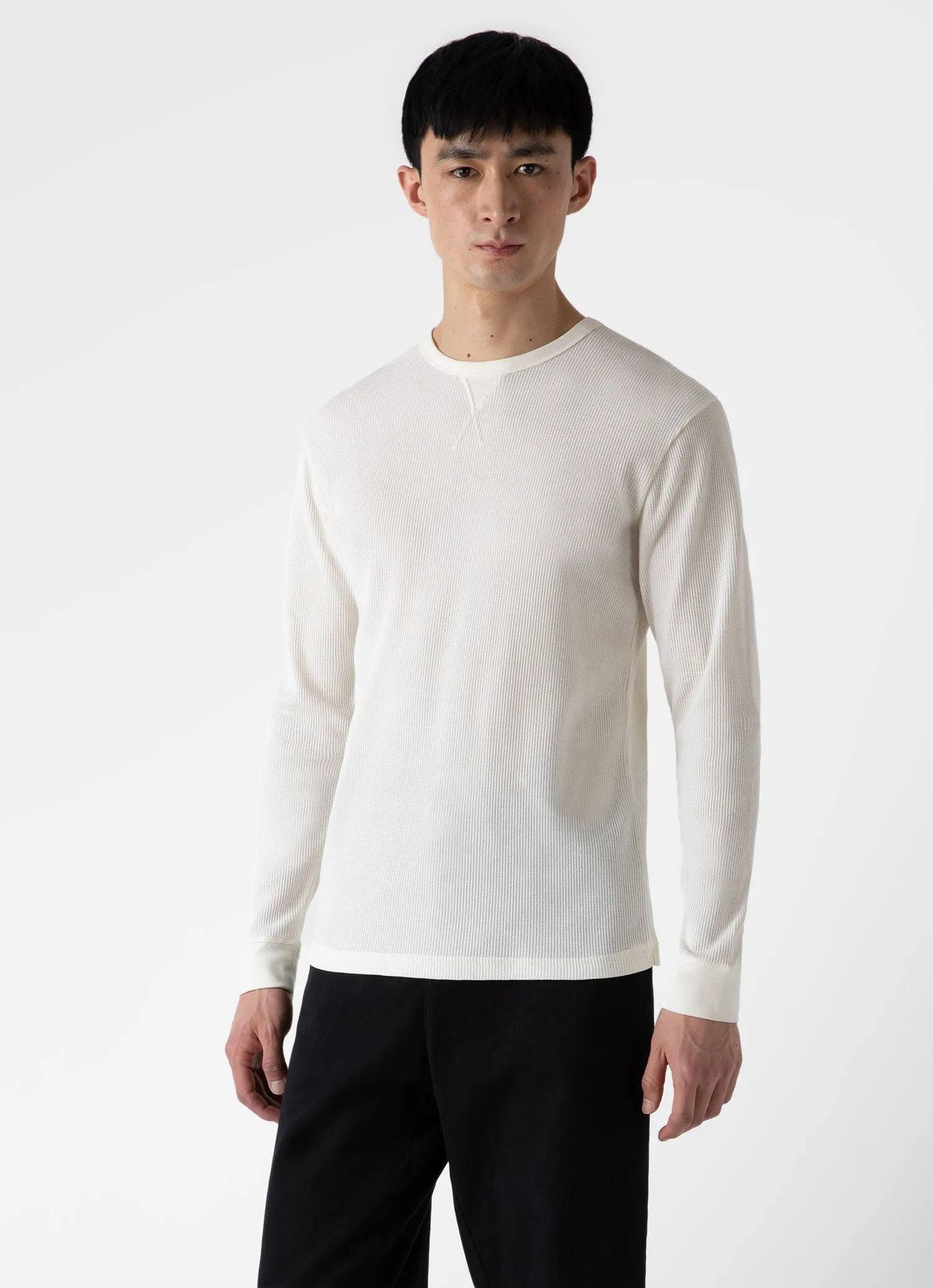 Men's Long Sleeve Waffle T-shirt in Ecru sold by Sunspel product image thumbnail 2