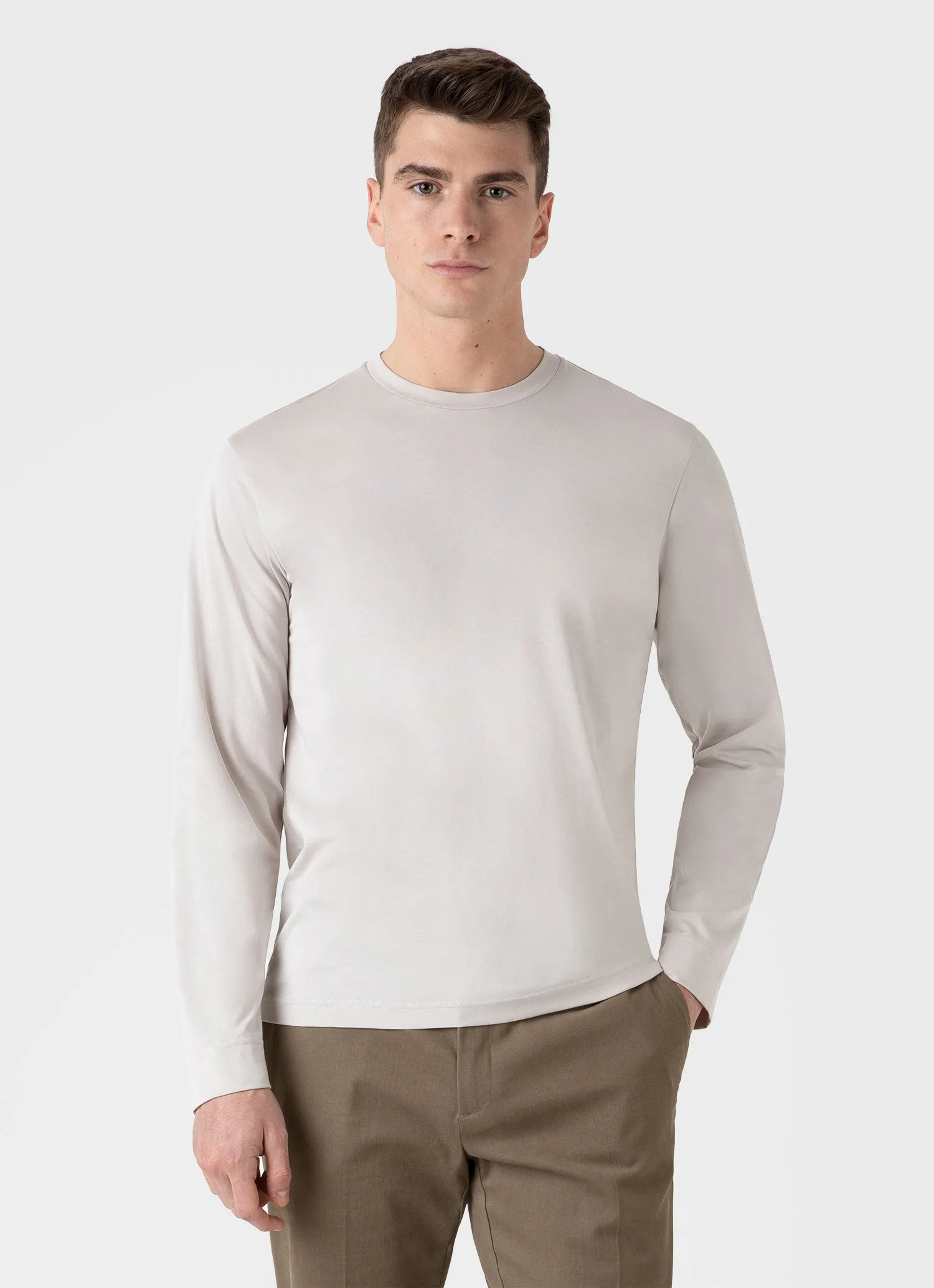 Men's Long Sleeve Riviera Midweight T-shirt in Putty sold by Sunspel product image thumbnail 2
