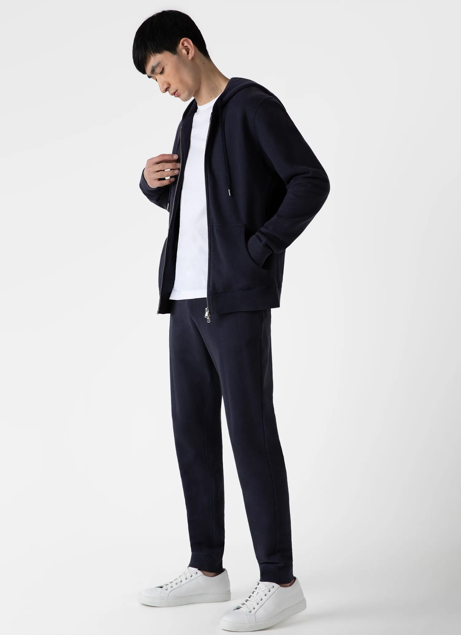 Men's Loopback Zip Hoodie in Navy sold by Sunspel product image thumbnail 3