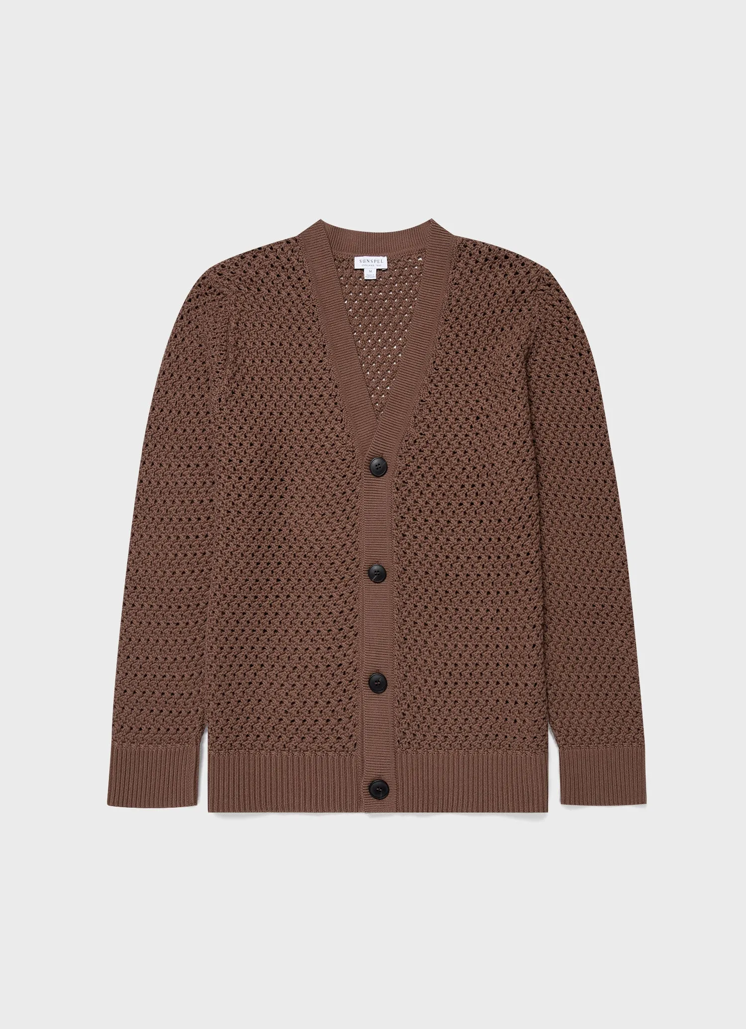 Men's Open Stitch Cardigan in Brown sold by Sunspel