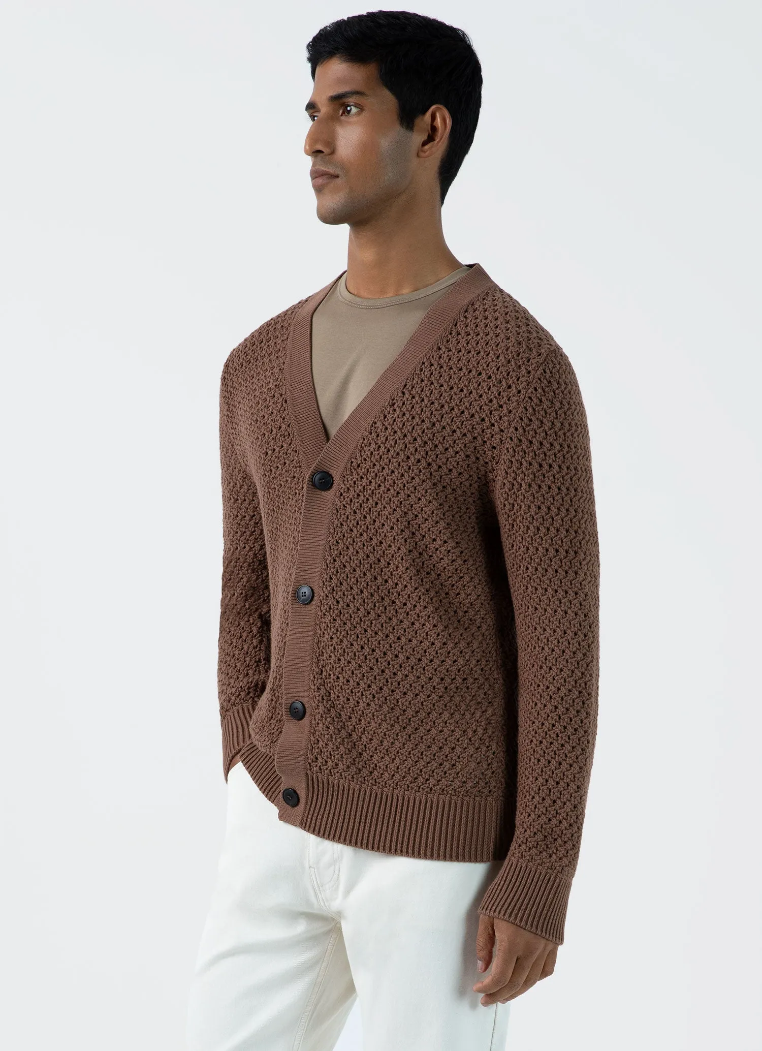 Men's Open Stitch Cardigan in Brown sold by Sunspel product image thumbnail 2