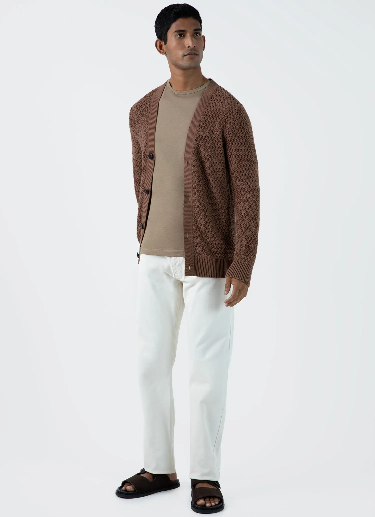 Men's Open Stitch Cardigan in Brown sold by Sunspel product image thumbnail 3