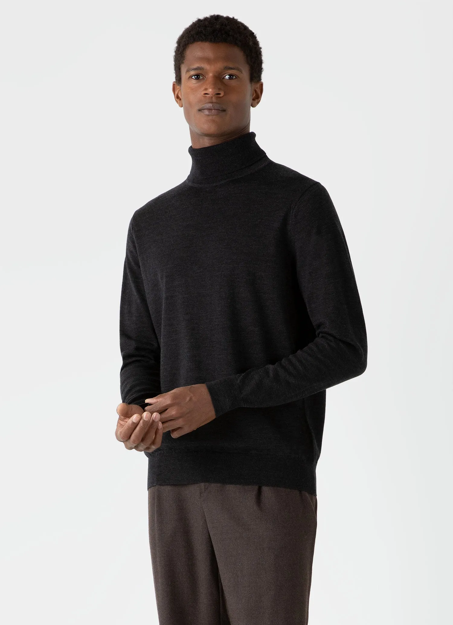 Men's Extra-Fine Merino Roll Neck in Charcoal Melange sold by Sunspel product image thumbnail 2