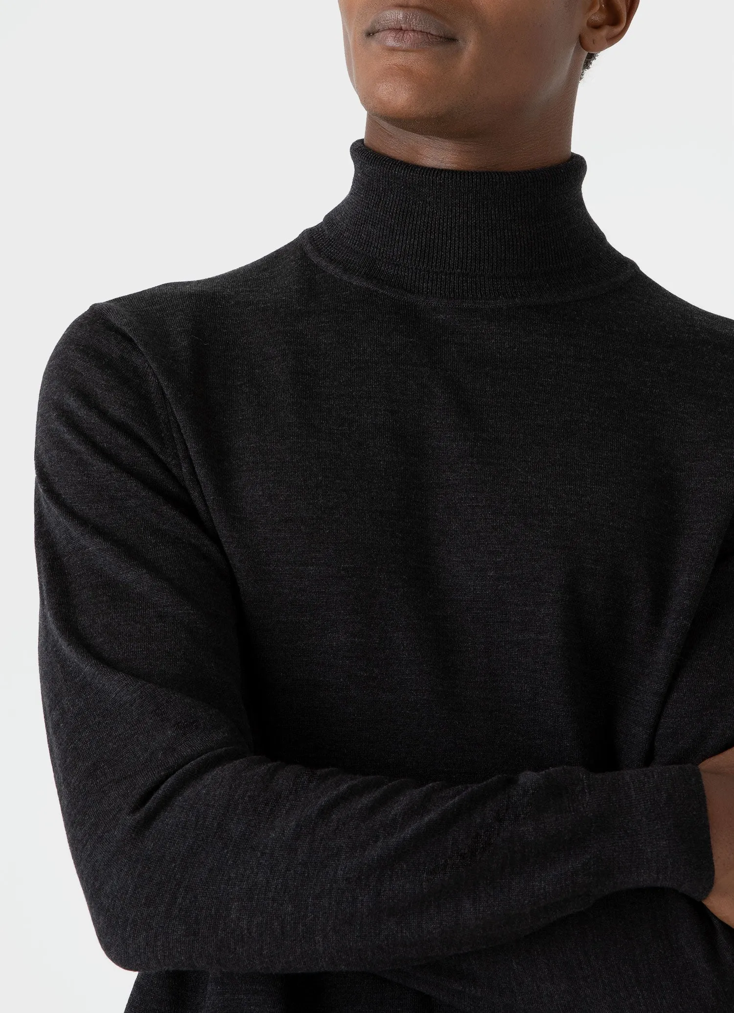 Men's Extra-Fine Merino Roll Neck in Charcoal Melange sold by Sunspel product image thumbnail 5