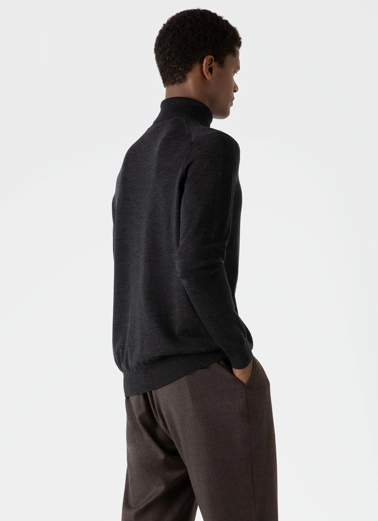 Men's Extra-Fine Merino Roll Neck in Charcoal Melange sold by Sunspel product image thumbnail 4
