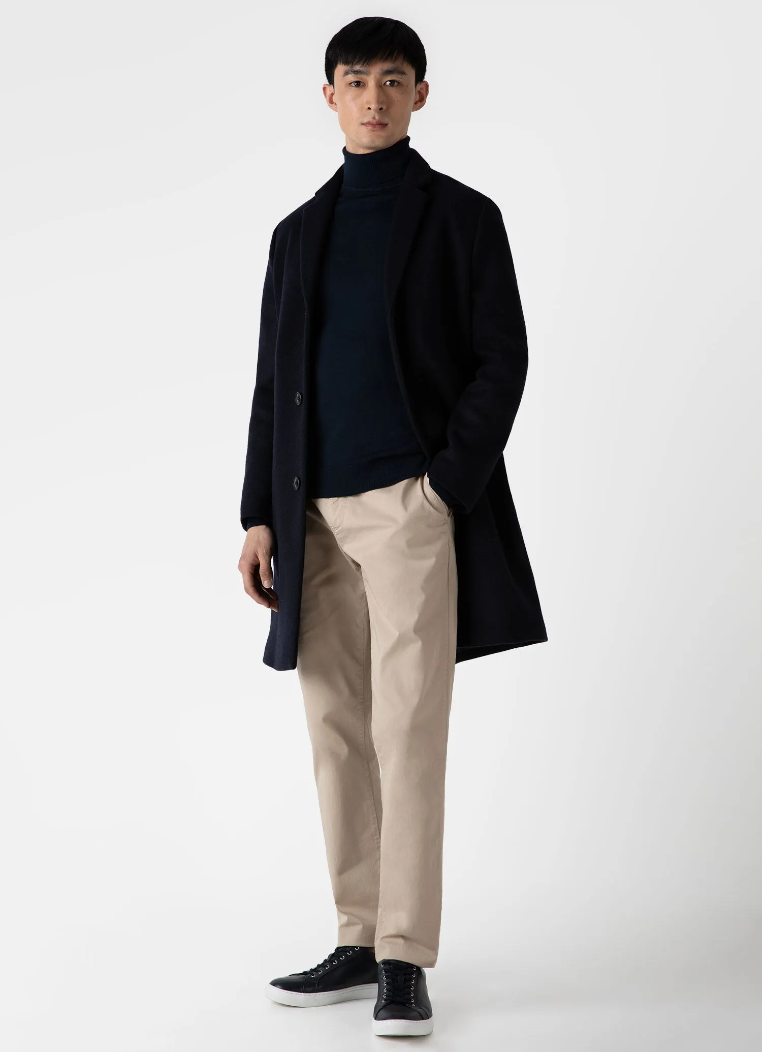 Men's Extra-Fine Merino Roll Neck in Light Navy sold by Sunspel product image thumbnail 3