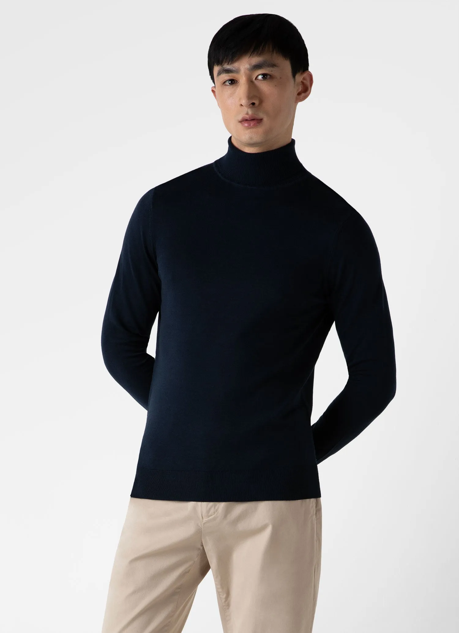 Men's Extra-Fine Merino Roll Neck in Light Navy sold by Sunspel product image thumbnail 2