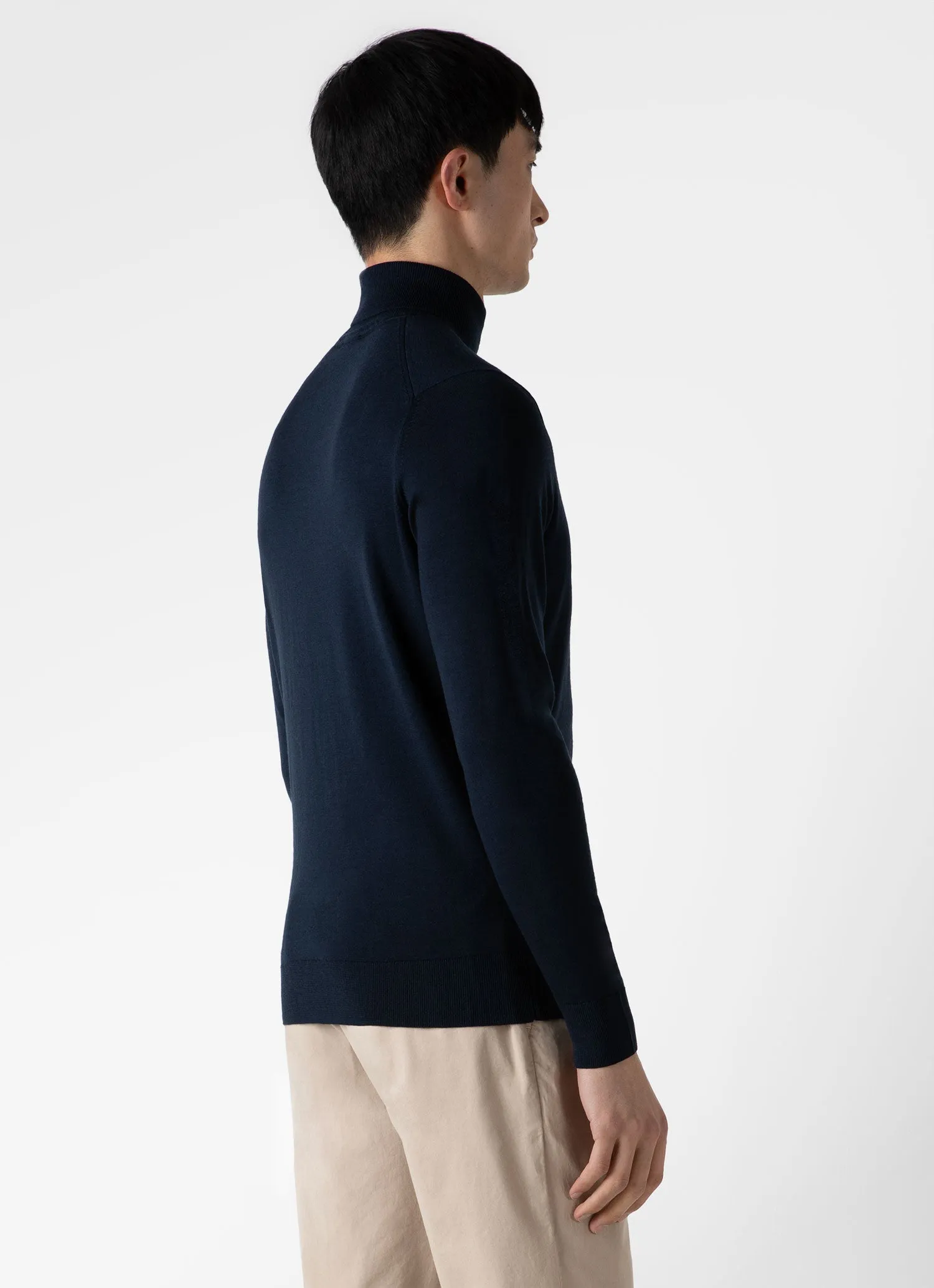 Men's Extra-Fine Merino Roll Neck in Light Navy sold by Sunspel product image thumbnail 5