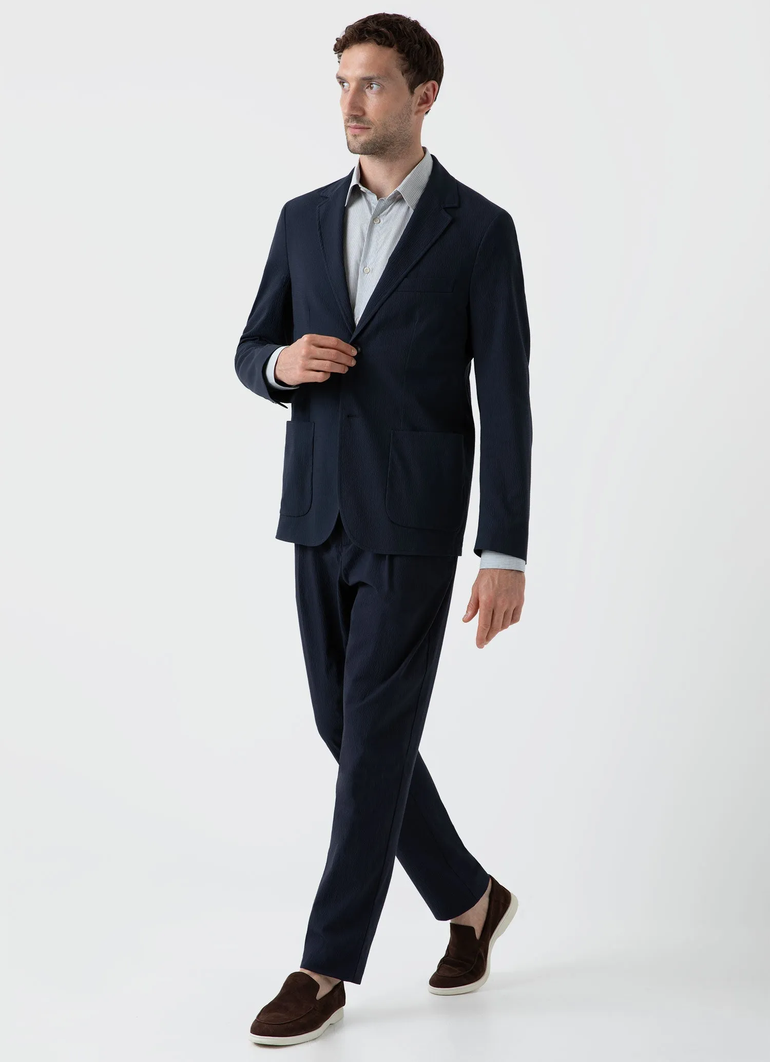 Men's Seersucker Two-Piece Suit in Navy sold by Sunspel product image thumbnail 2
