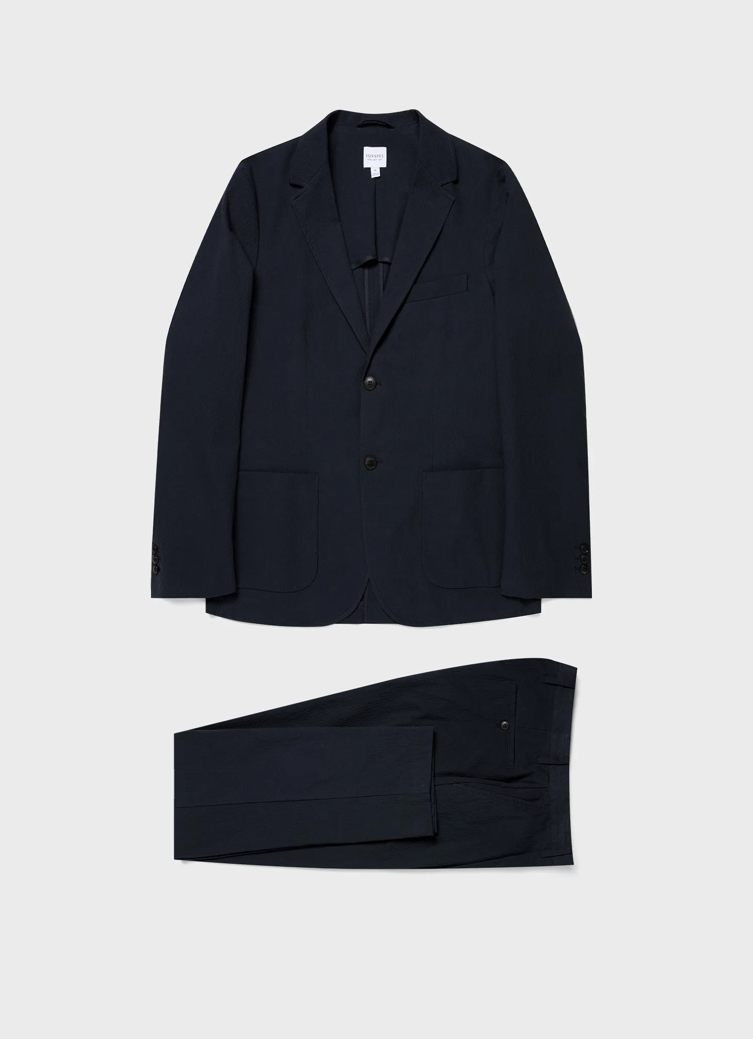 Men's Seersucker Two-Piece Suit in Navy sold by Sunspel