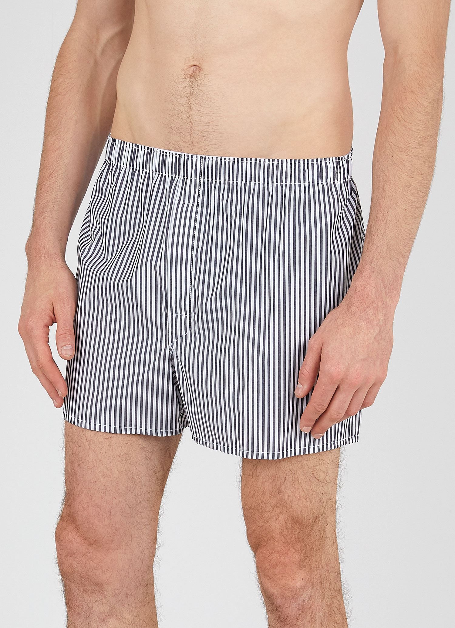 Men's Classic Boxer Shorts in White/Navy Stripe sold by Sunspel product image thumbnail 2